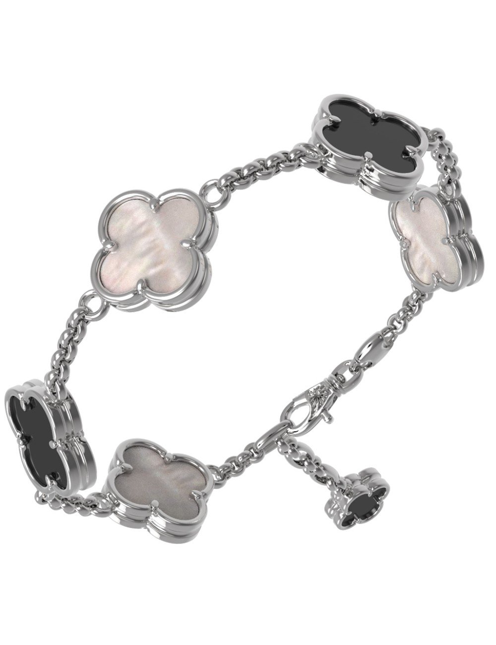 Браслет из белого золота c ониксом и перламутром