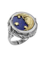 Кольцо из белого золота c бирюзой и лазуритом