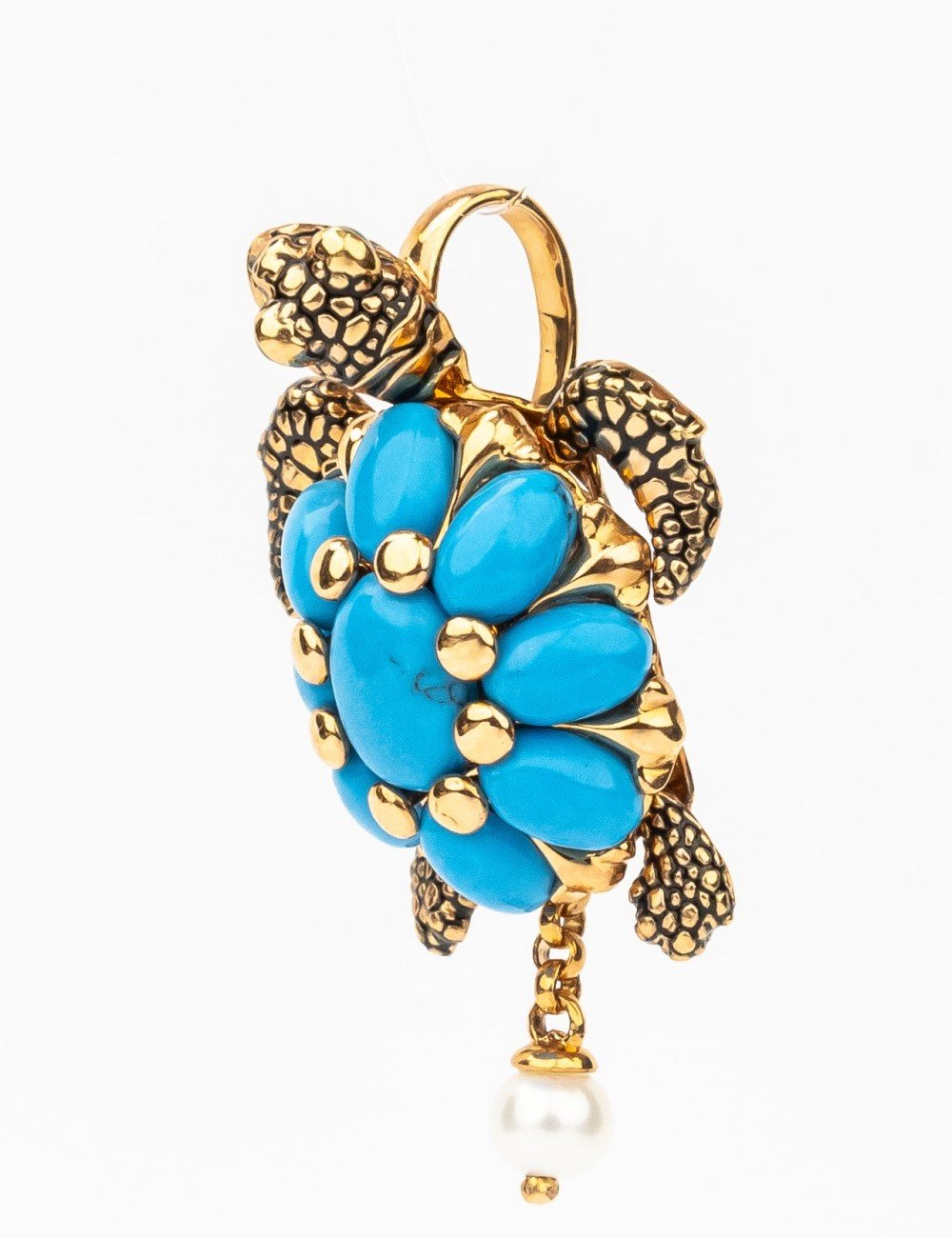 Подвеска из золота c эмалью, жемчугом и бирюзой