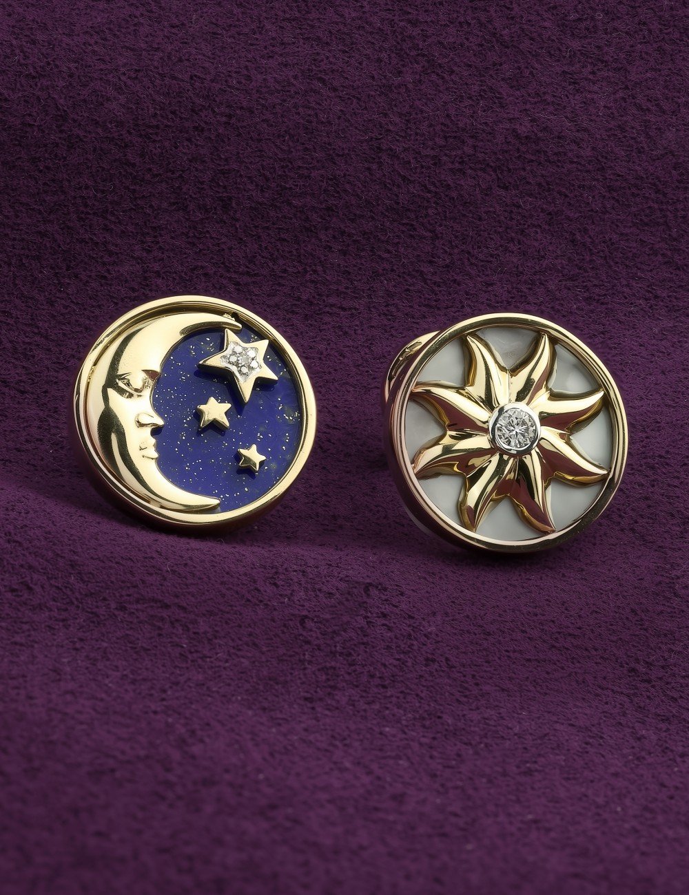 Серьги из лимонного золота c бриллиантами, лазуритом и перламутром