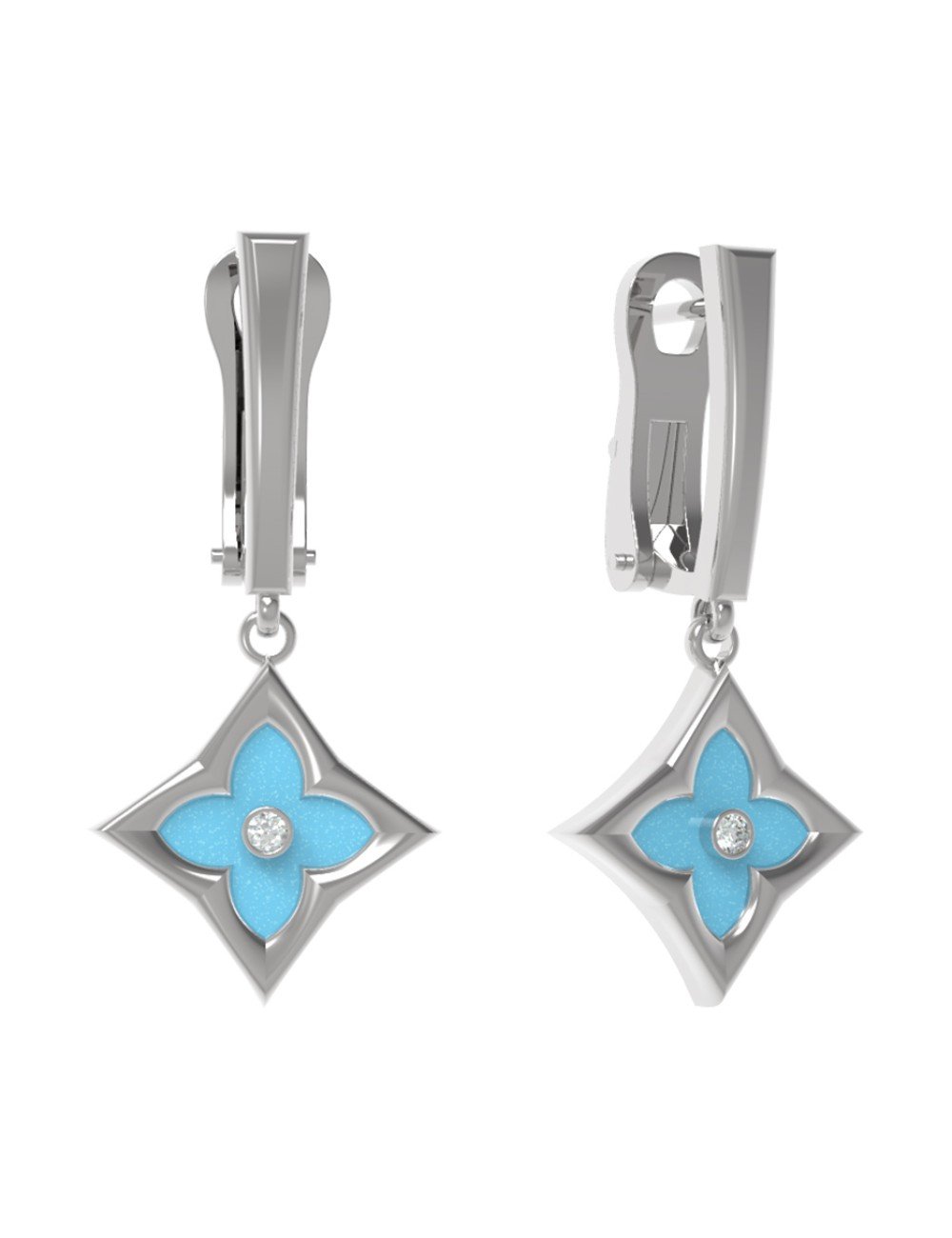 Серьги из белого золота c бриллиантами и бирюзой