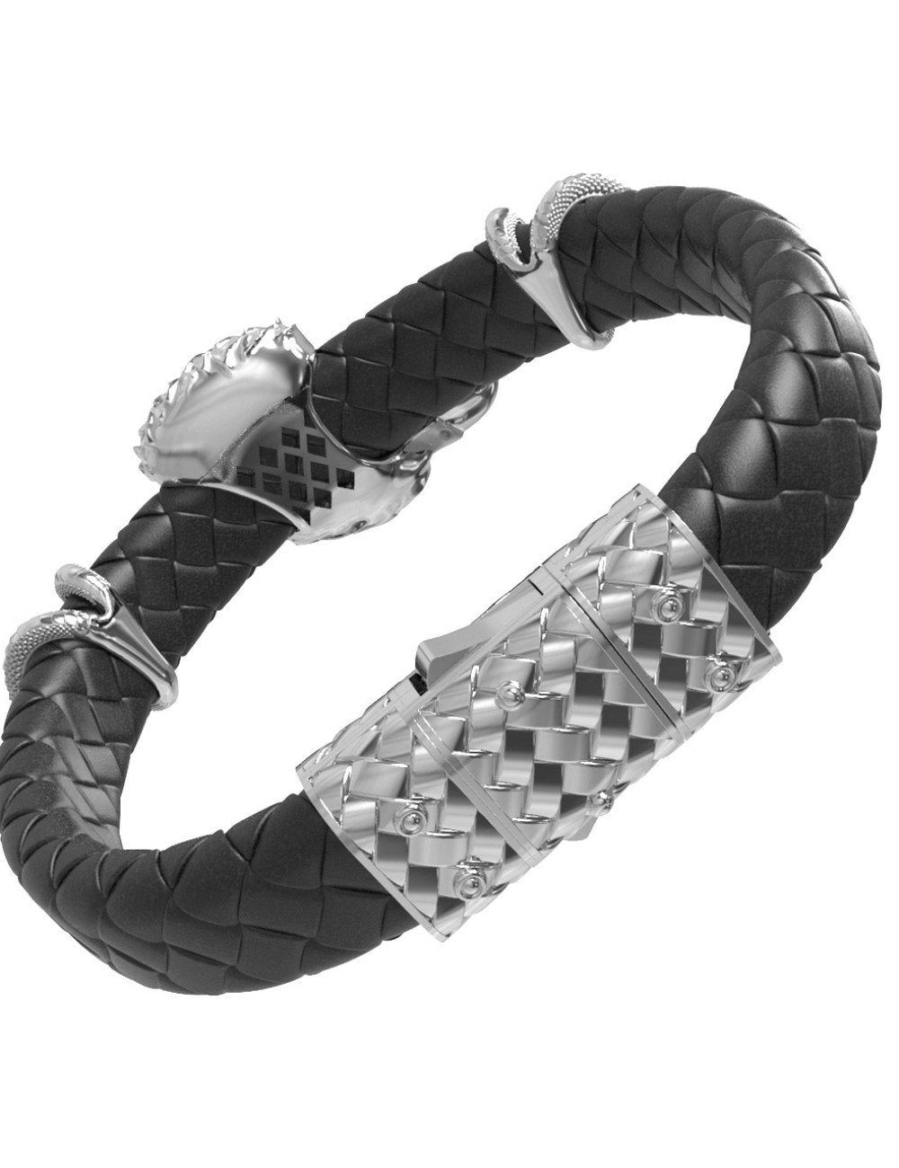 Браслет из белого золота c бриллиантами и кожаным шнурком