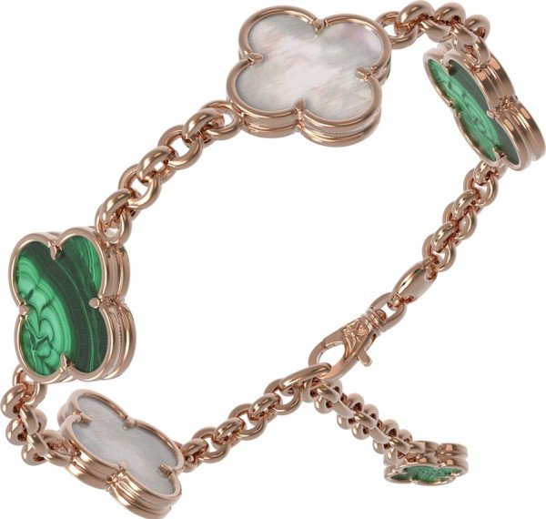 Браслет из золота c малахитом и перламутром