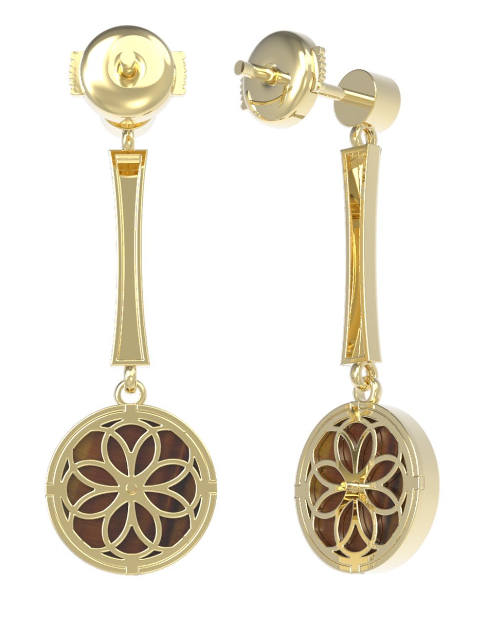 Серьги из лимонного золота c фианитом и тигровым глазом