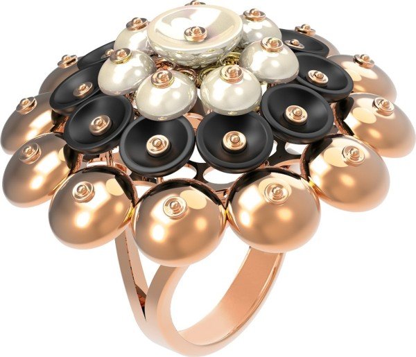 Кольцо из золота c ониксом и перламутром