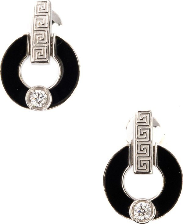 Серьги из белого золота c бриллиантами и ониксом