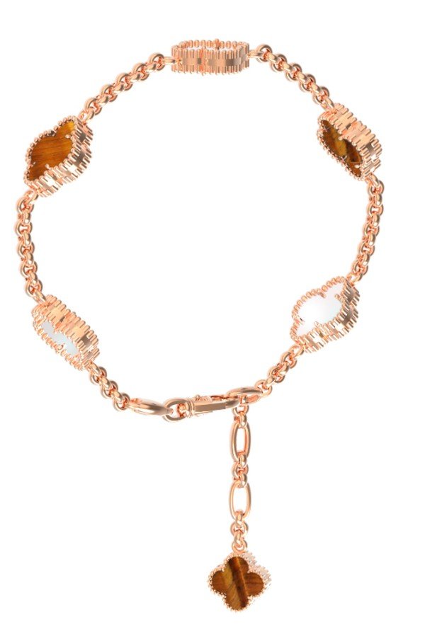 Браслет из золота c тигровым глазом и перламутром