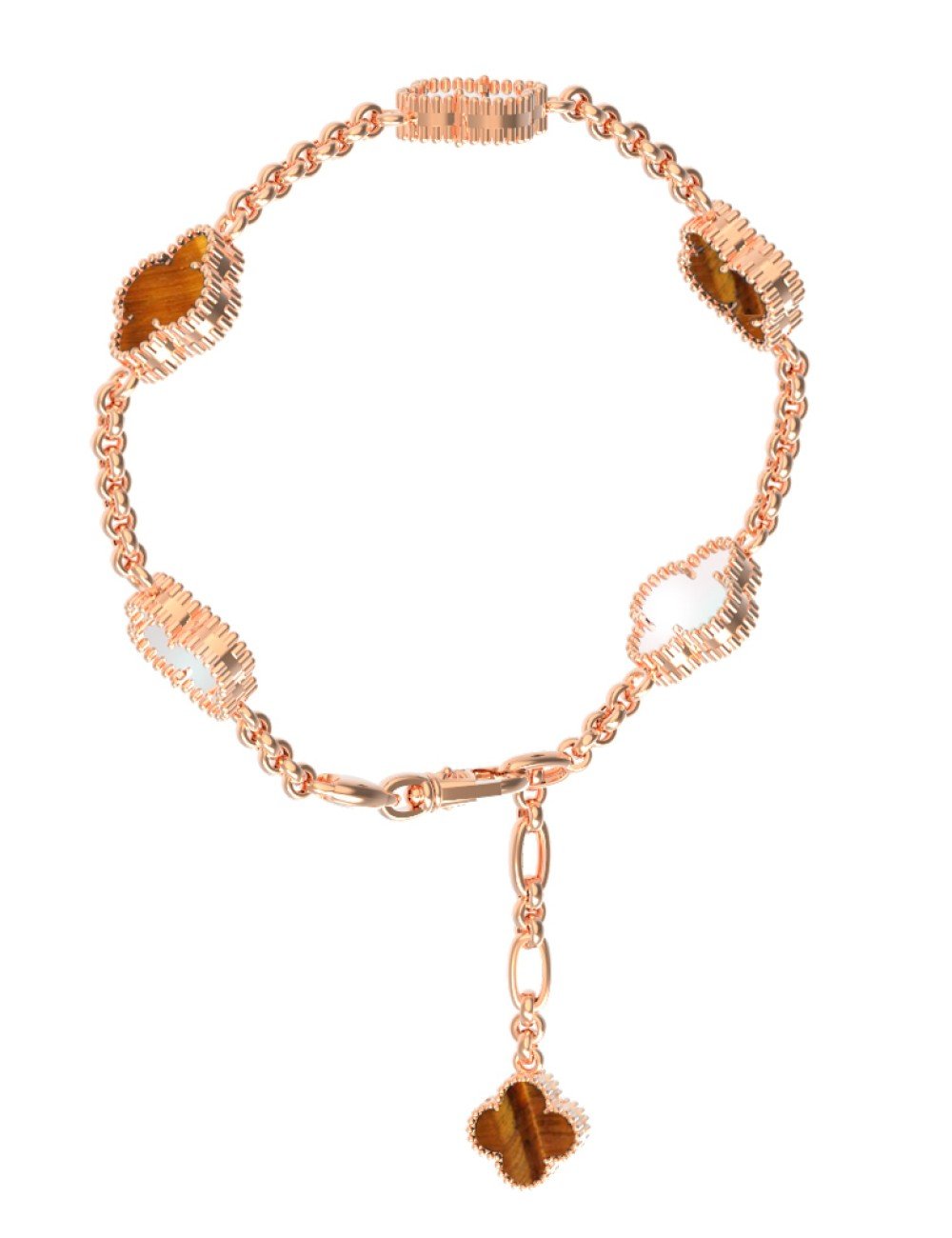 Браслет из золота c тигровым глазом и перламутром