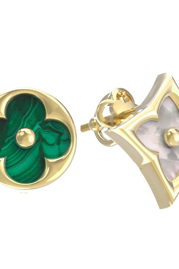 Серьги из лимонного золота c малахитом и перламутром