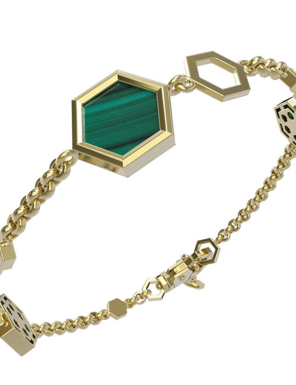 Браслет из лимонного золота c бриллиантами, малахитом и перламутром
