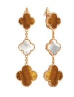 Серьги из золота c тигровым глазом и перламутром