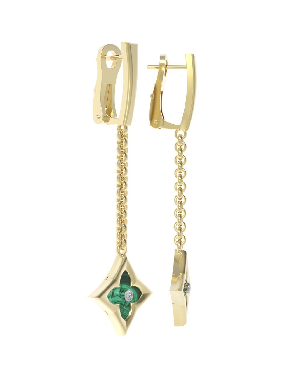 Серьги из лимонного золота c бриллиантами и малахитом