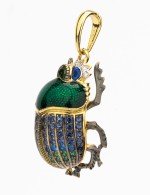 Подвеска из лимонного золота c эмалью, фианитом, турмалином и сапфиром