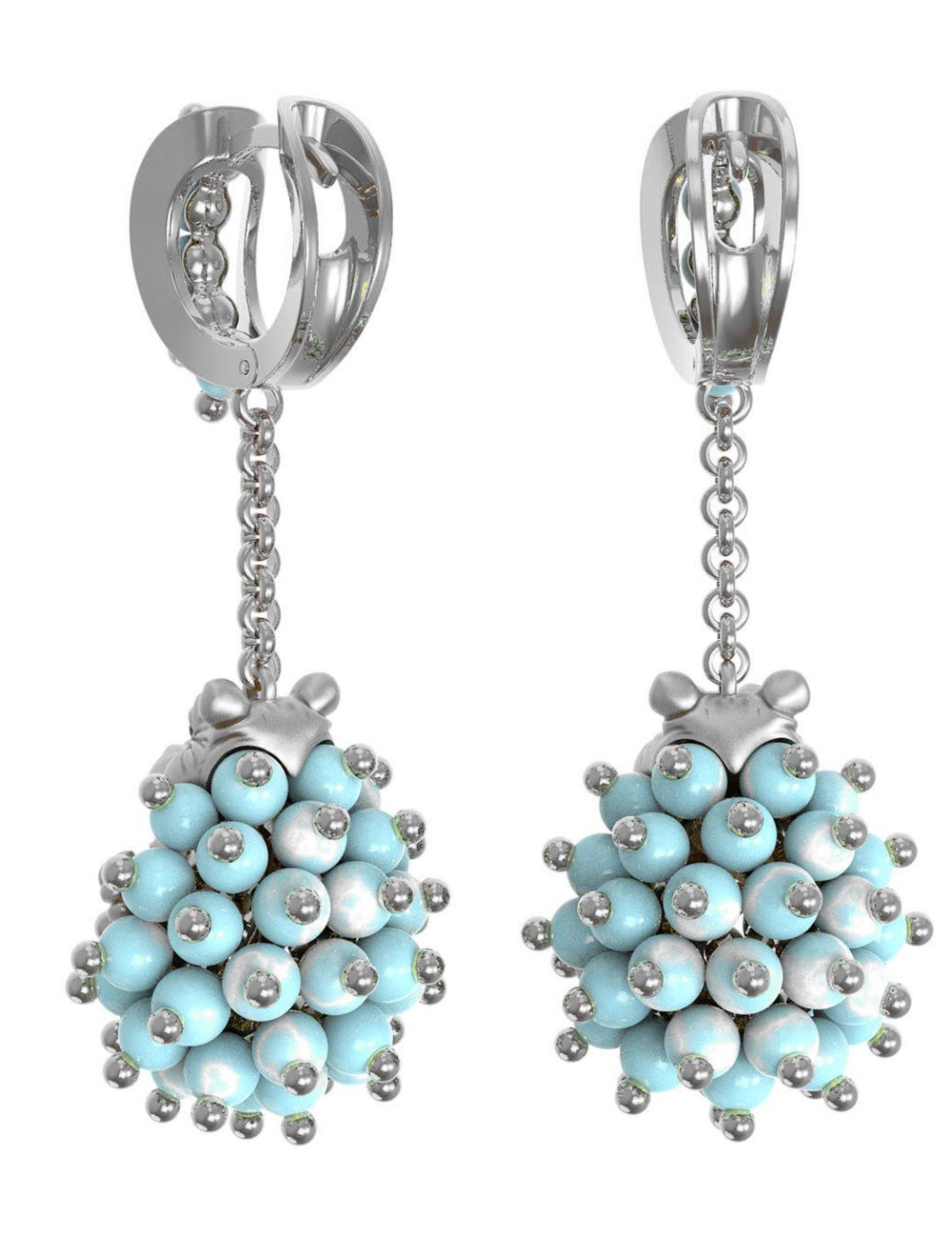 Серьги из белого золота c эмалью и бирюзой