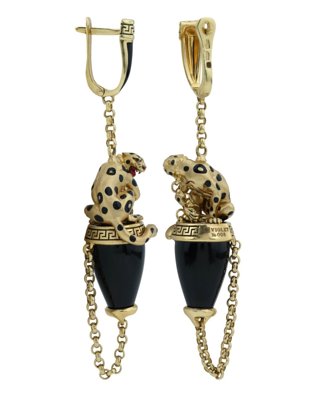 Серьги из лимонного золота c эмалью и ониксом