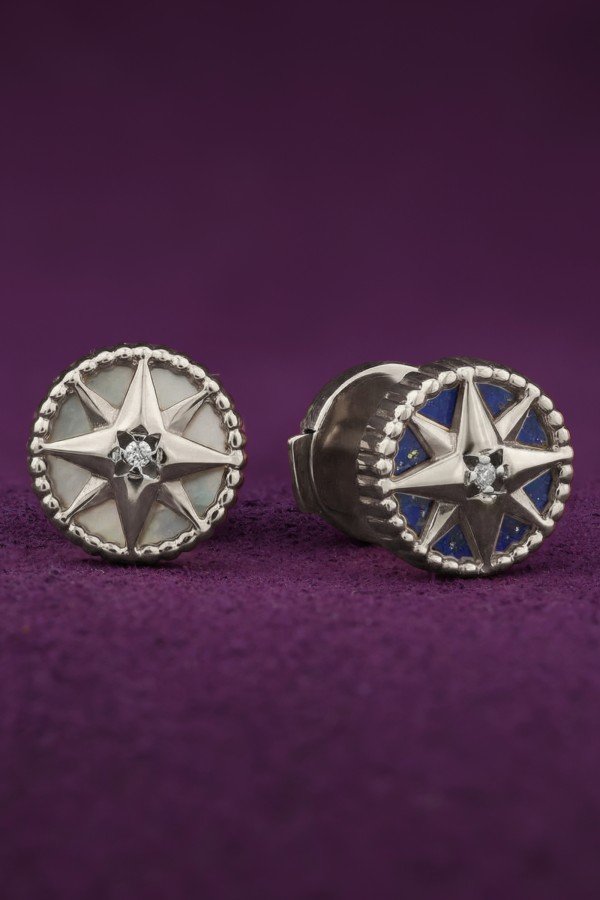 Серьги из белого золота c бриллиантами, лазуритом и перламутром