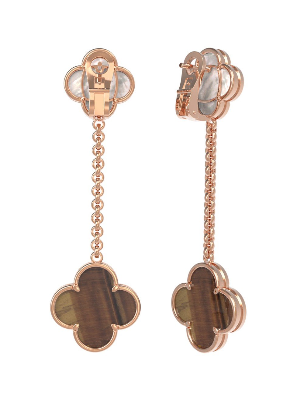 Серьги из золота c тигровым глазом и перламутром