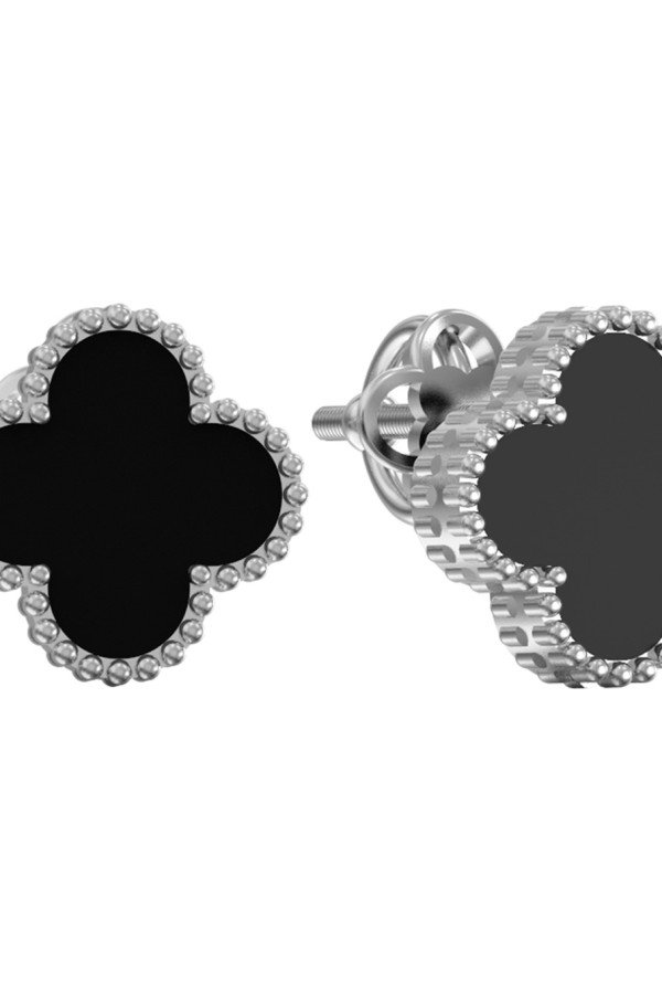 Серьги из белого золота c ониксом