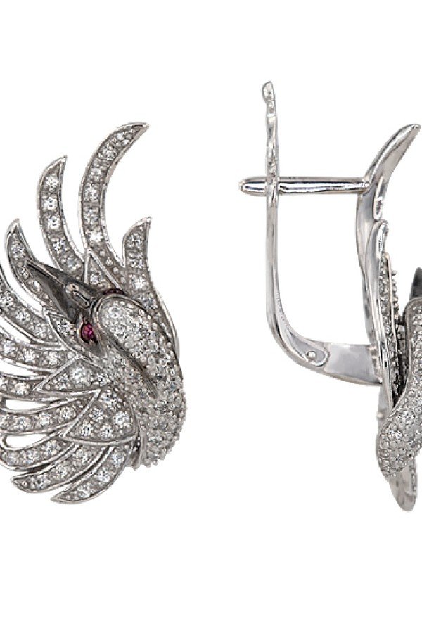 Серьги из белого золота c фианитом